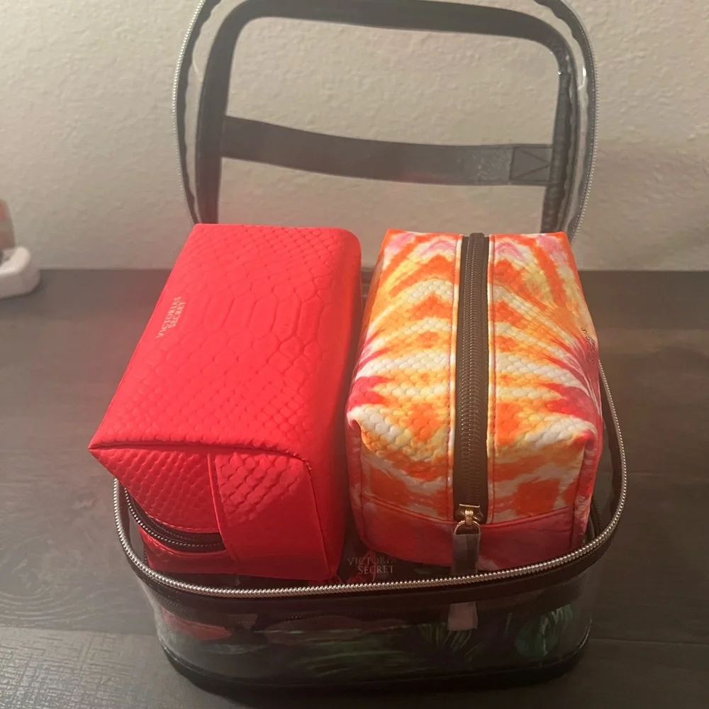 Victoria's Secret Tropical Clear Makeup Organizer - Black and Pink